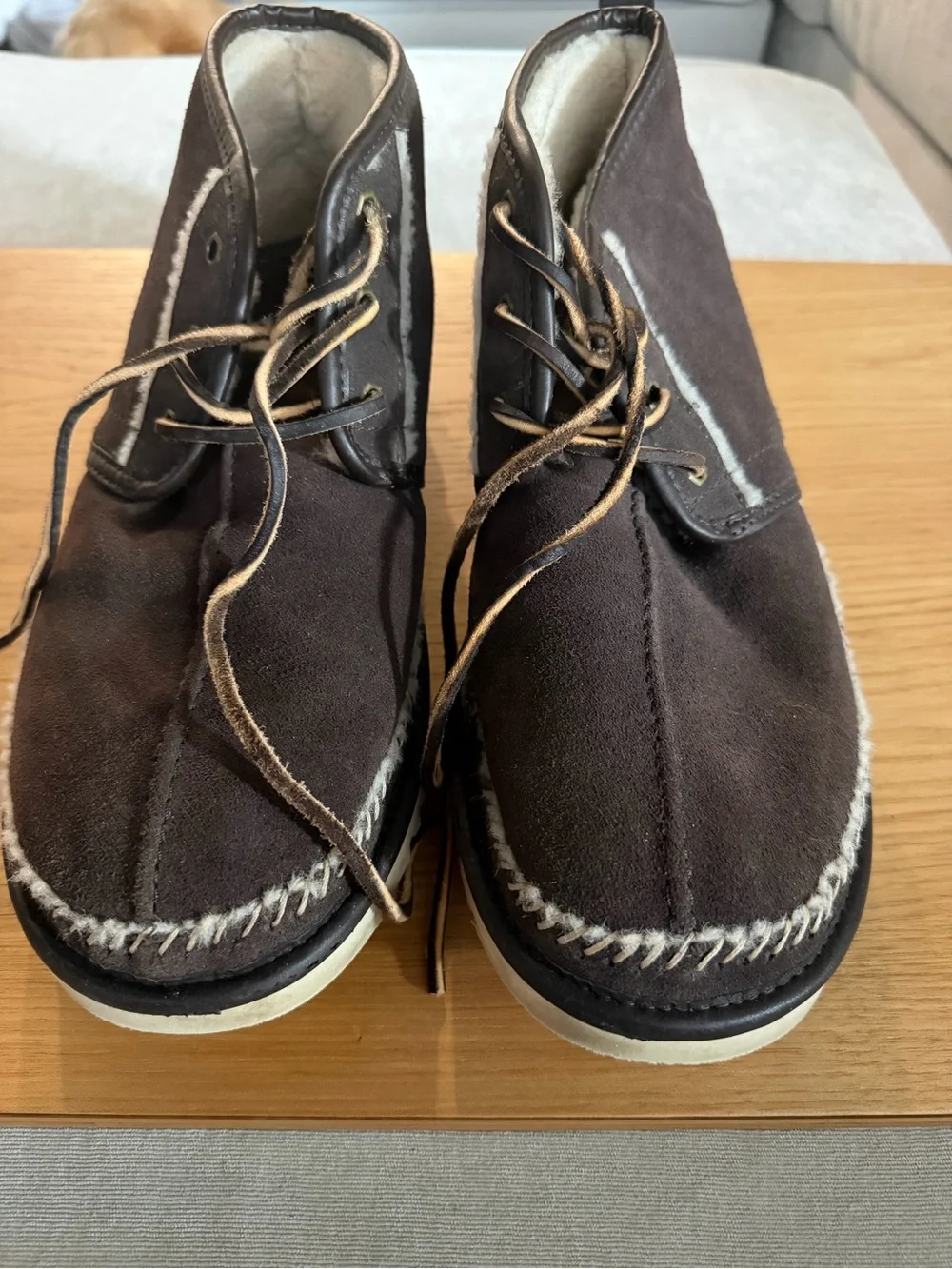 UGG Men's Dark Brown Suede Chukka Boots with Shearling Trim